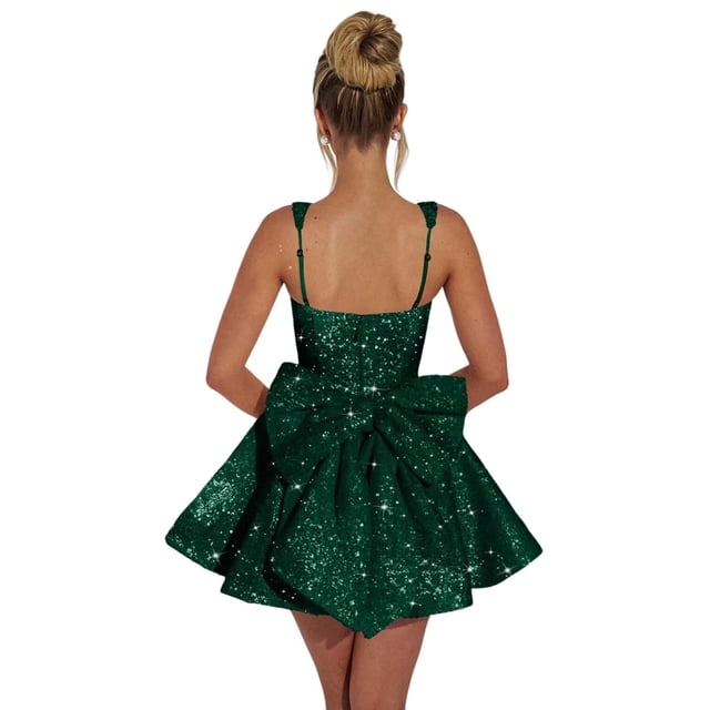 Vestido de bienvenida Dessiny con lentejuelas verde oscuro, talla grande US22W
