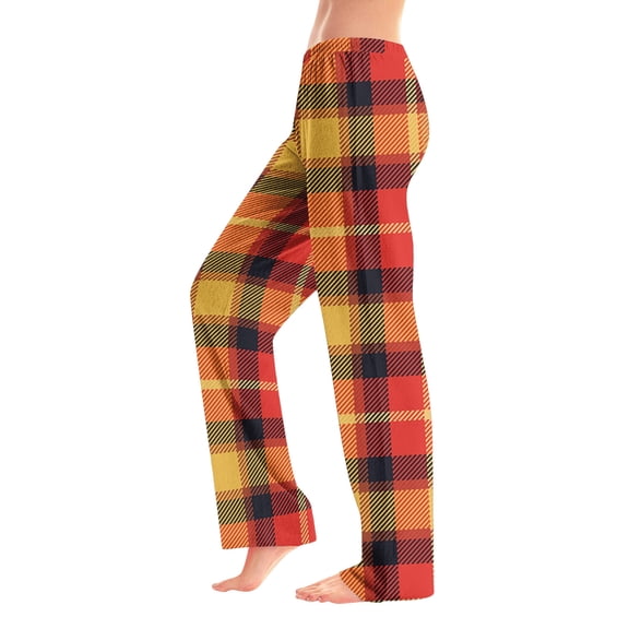 Nokdvo Women's Christmas Pajama Pants Fall Winter Funny Flannel Plaid Bottom Pants Elastic Waist Loose Super Soft Sleepwear,Saffron XS