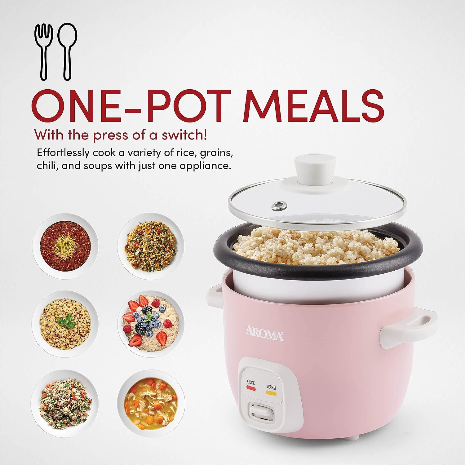 Restored Aroma Housewares 4-Cups (Cooked) 1Qt Rice & Grain Cooker ARC-302NGP (Refurbished)