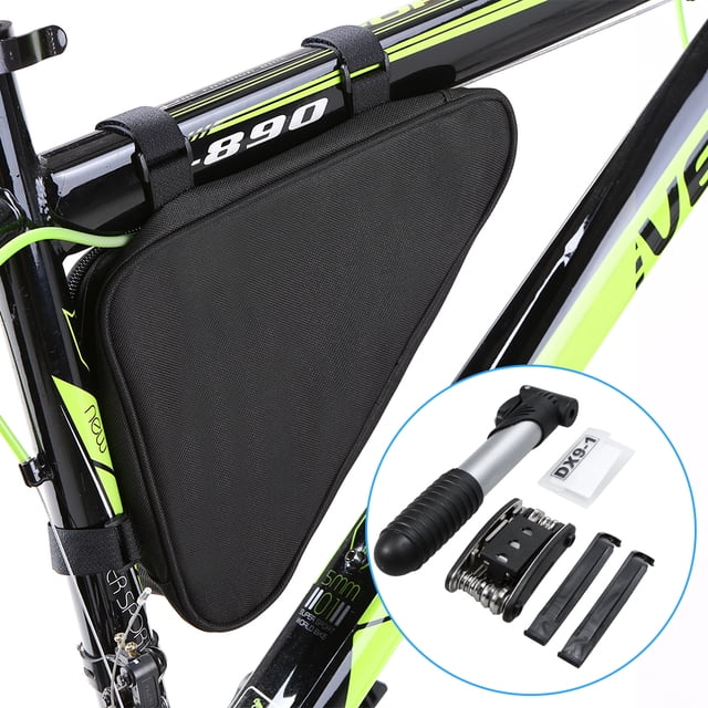 Kit de reparación para bicicleta con bolsa triangular - Incluye bomba mini, herramientas multifunción y parches. Ideal para viajes largos y emergencias en ruta. (Lixada)
