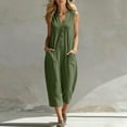 thumbnail image 2 of Summer Jumpsuits for Women Dressy 100% Cotton Loose Casual Pockets Solid Color Sleeveless Bodysuit with Three-Quarter Pants, 2 of 6