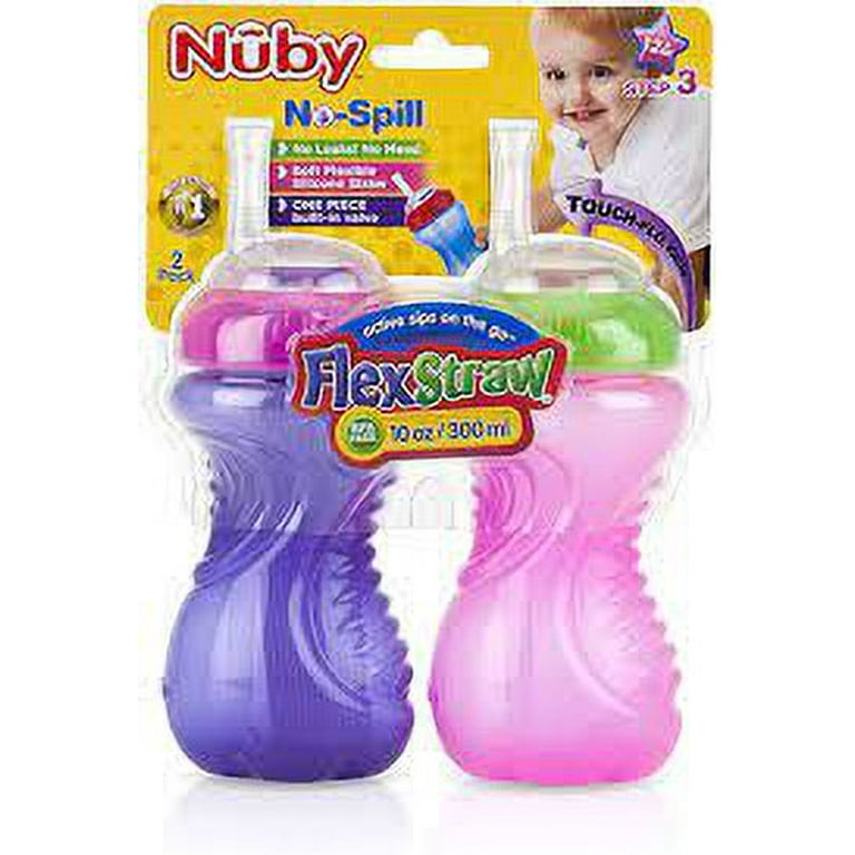 Nuby No-Spill Cup With Flexi Straw 10 oz, 2 pk (More Colors