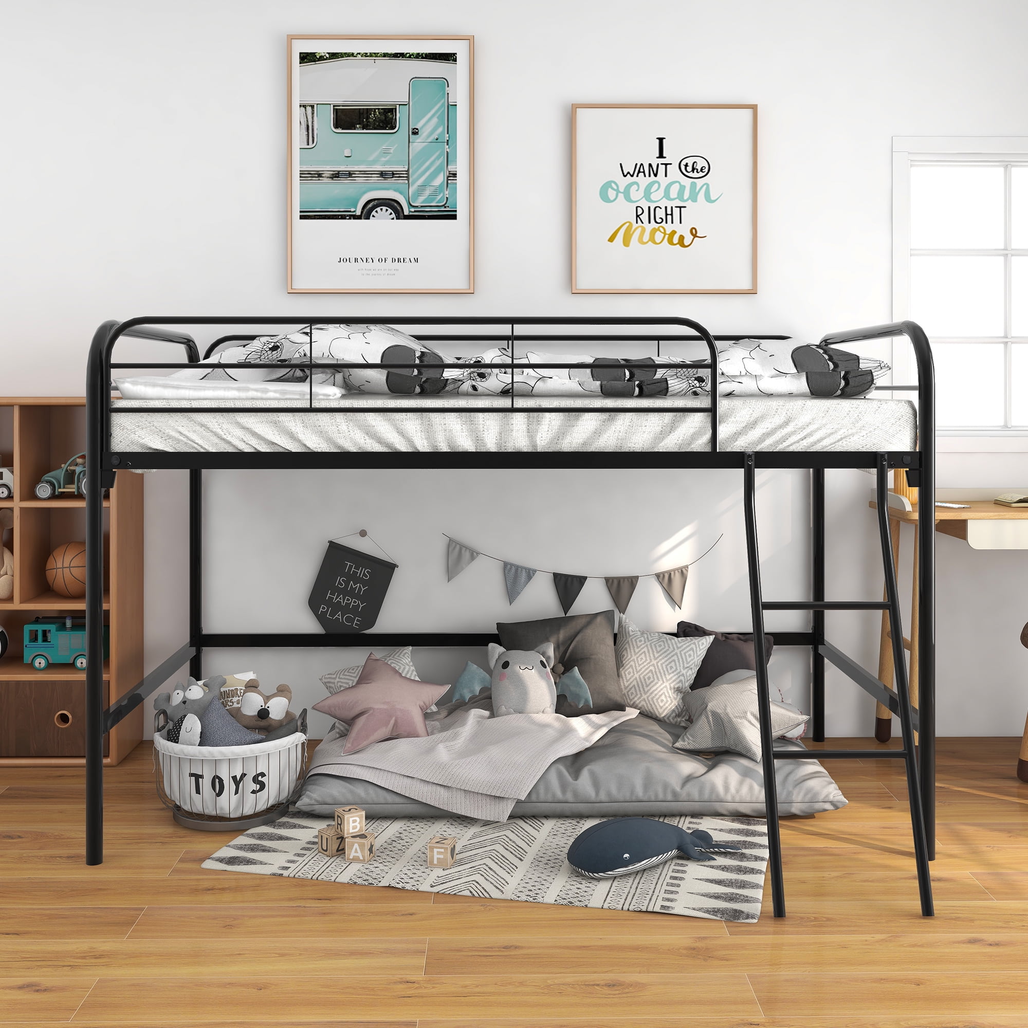 MAYEERTY Black Metal Twin Loft Bed: Space - Saving Design