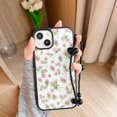 thumbnail image 4 of Pink Rose Flower Trendy Case with Black Heart Wrist Chain for iPhone 12/12 Pro,Cute Retro Floral Aesthetic INS Design Girly Protective Glossy Cover + Hearts Phone Charm(i12/12pro 6.1in), 4 of 9