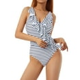 thumbnail image 3 of Seyurigaoka Women Monokini Swimwear Deep V-neck Padded Sleeveless Ruffled Hem Tummy Control One-piece Bikini Bathing Suit, 3 of 9