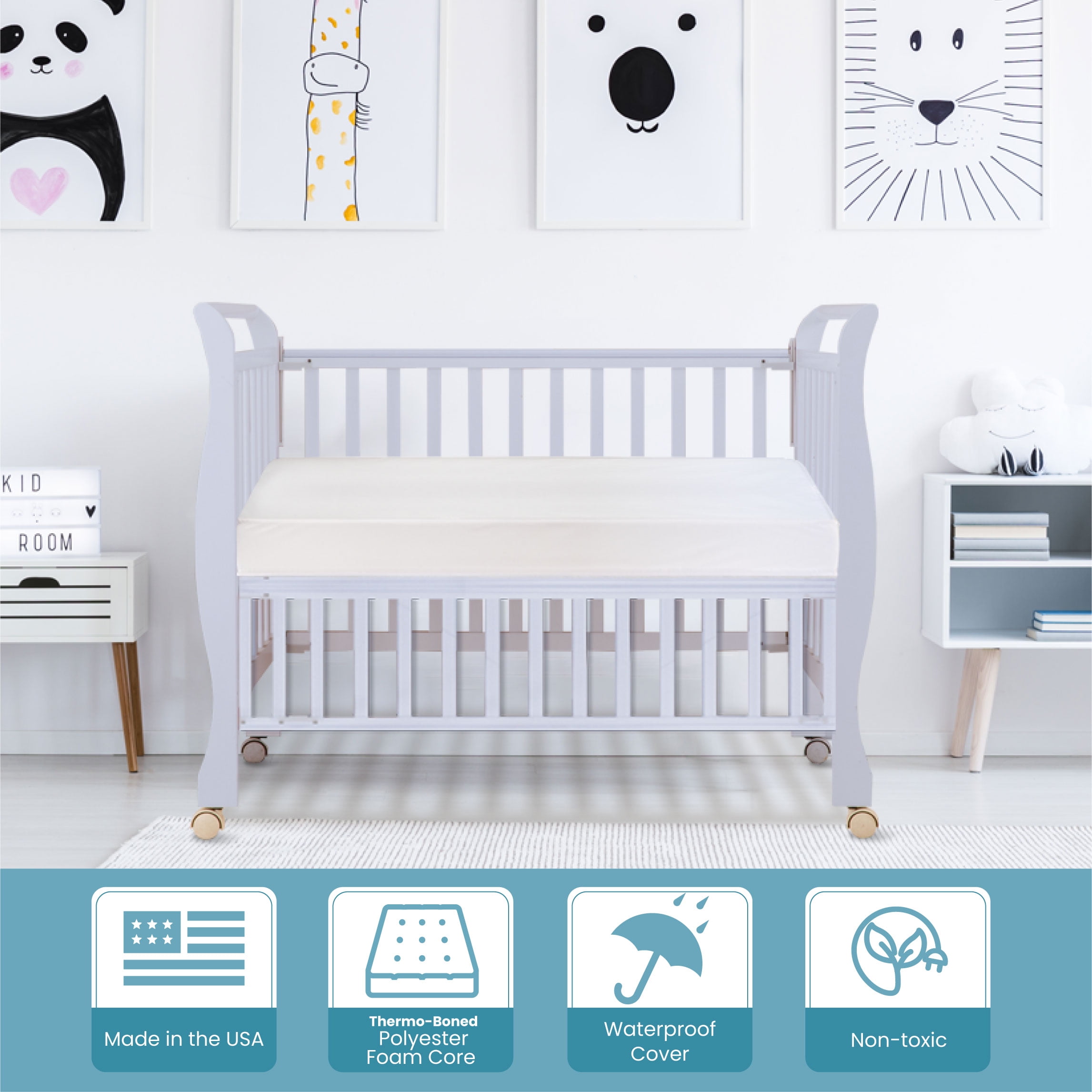 LA Baby 3" Waterproof Mini/Portable Crib Mattress Pad with Easy to Clean Cover, For Non-Full Size Cribs Only