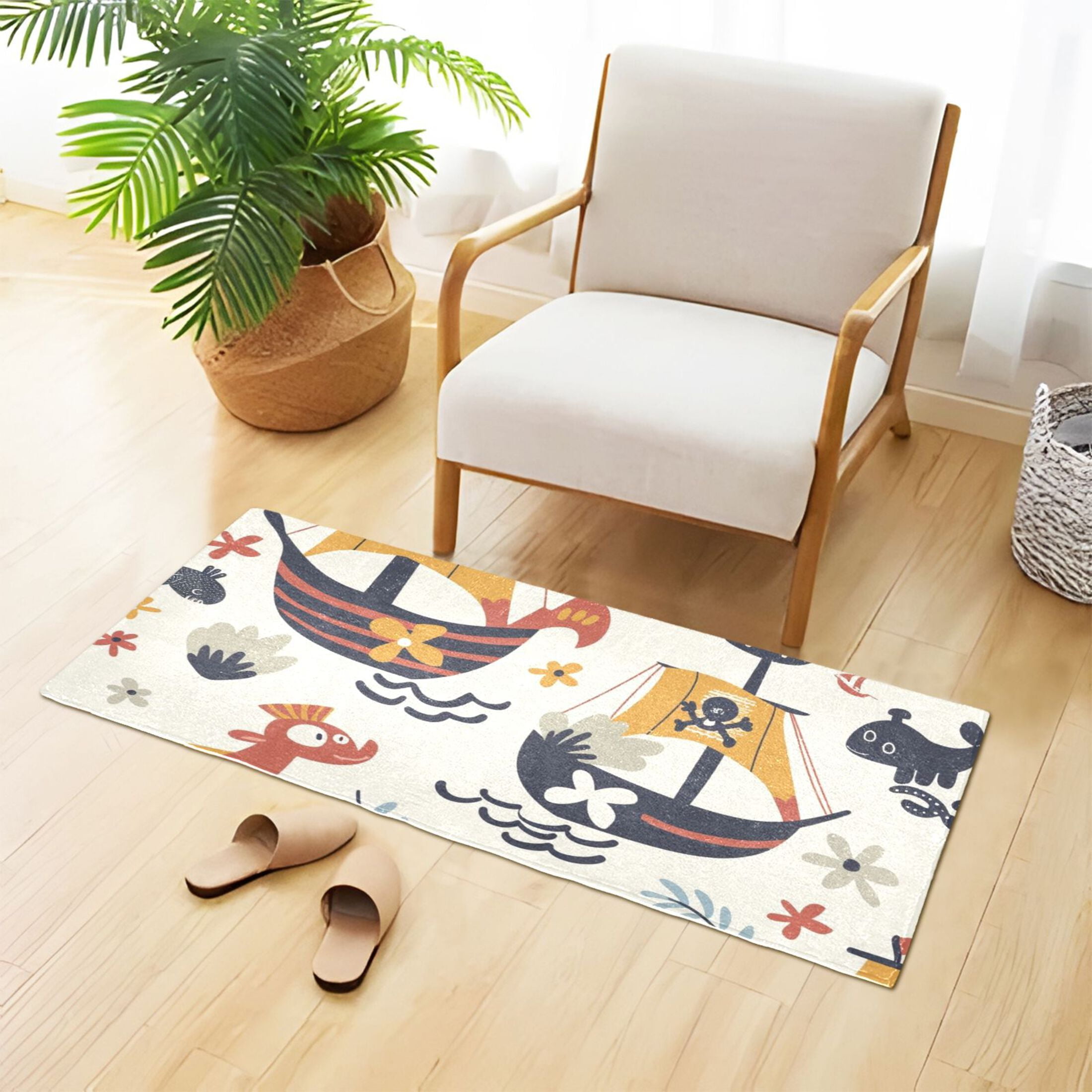 Bath Mat Soft Plush Non-Slip Absorbent Bathroom Rugs 39"x20" Corsair Flower Animal Leaf