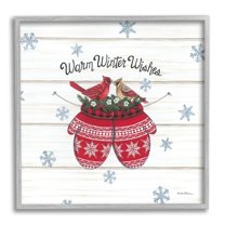 Warm Winter Wishes Cardinals Perched Festive Mittens Inspirational Graphic Art Framed Art Print Wall Art