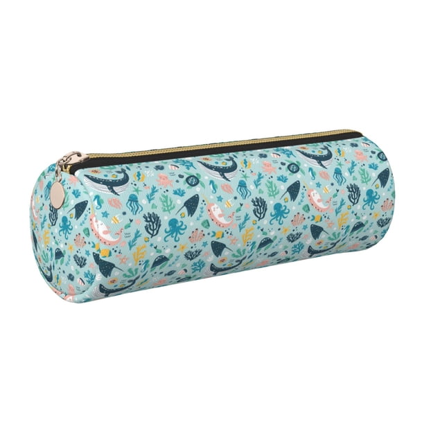 Disketp Sea Animal Estuche Organizador de Lápices de Cuero, Estuche de Oficina con Cremallera para Bolígrafo y Lápiz