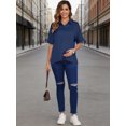 thumbnail image 2 of DARING DIVA Women's Maternity Button Down Collared Short Sleeve Satin Tops L Navy, 2 of 7