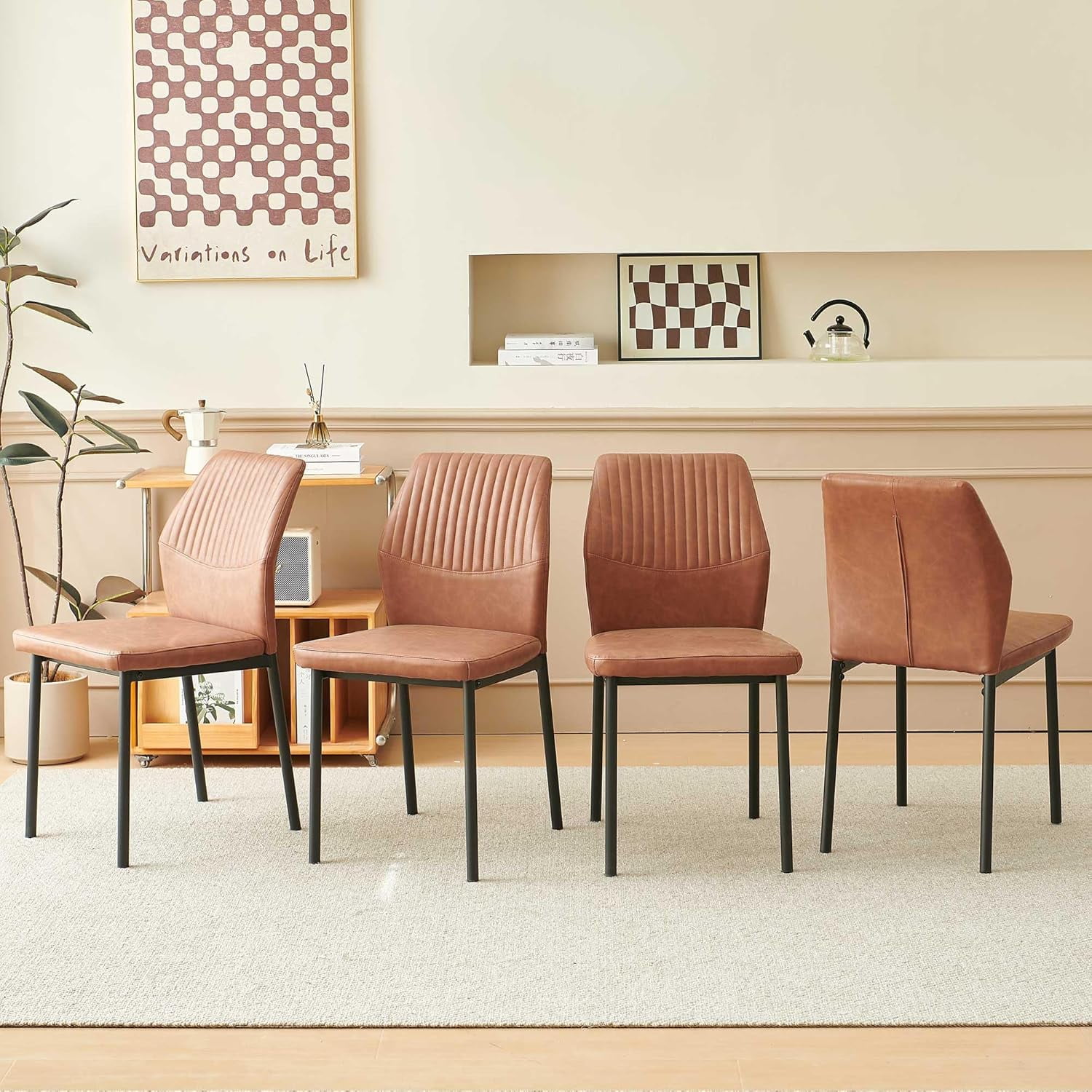 NORDICANA Dining Chairs Set of 4,Modern Leather Home Kitchen Chairs Upholstered for Dining Room, Apartment,Brown