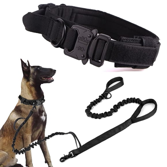 Set táctico de collar y correa para perro Xqpetlihai negro talla M