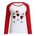 thumbnail image 4 of Red Wine Glass Christmas Sweatshirt for Women Raglan Long Sleeve Xmas Pullover Tops Color Block Shirt Blouse Tops, 4 of 7