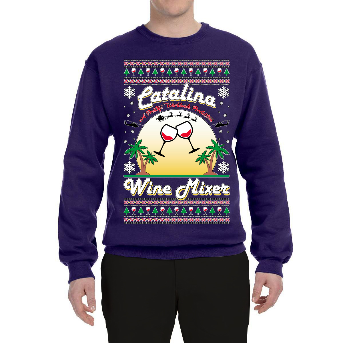 Wild Bobby, Step Bros Catalina Wine Mixer Xmas Holiday Movie Humor Ugly Christmas Sweater Unisex Crewneck Graphic Sweatshirt, Purple, XX-Large - image 2 of 5