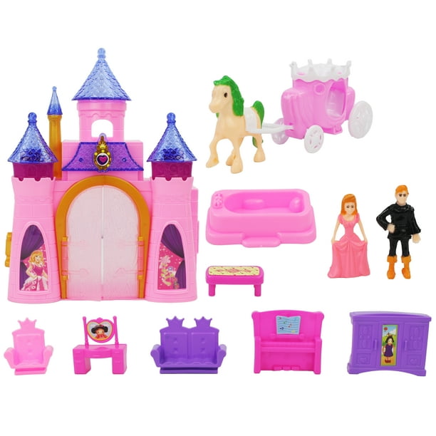 Battery Operated Pink Magical Castle Toy Playset with Prince and