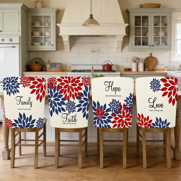 YiJuHui Independence Day Chair Covers Set of 4, Patriotic Chair Back Covers for Dining Room, Kitchen, Party Decor, Memorial Day 4th of July Decorations, Chair Slipcovers for Home Holiday Party