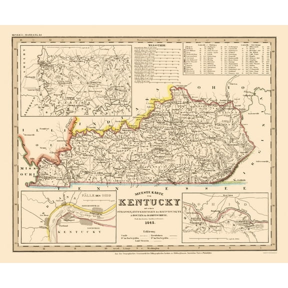 Historic State Map - Kentucky - 1845 - Vintage Wall Art