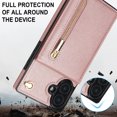 thumbnail image 2 of Dteck for iPhone 16 Plus Case, Shockproof Magnetic Protective Zipper Pocket Purse Handbag Shoulder Strap Stylish Protective Cover, Rosegold, 2 of 6