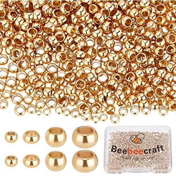 800Pcs/Box 4 Size Crimp Tube Beads 24K Gold Plated Stainless Steel Crimping Tube Spacers Cord End Caps Loose Stopper Beads for Earring Necklace
