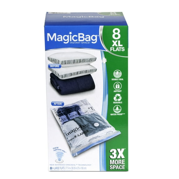MagicBag Flat Extra-Large Vacuum Storage Bags, Double Zipper, Airtight Seal, 8-Pack