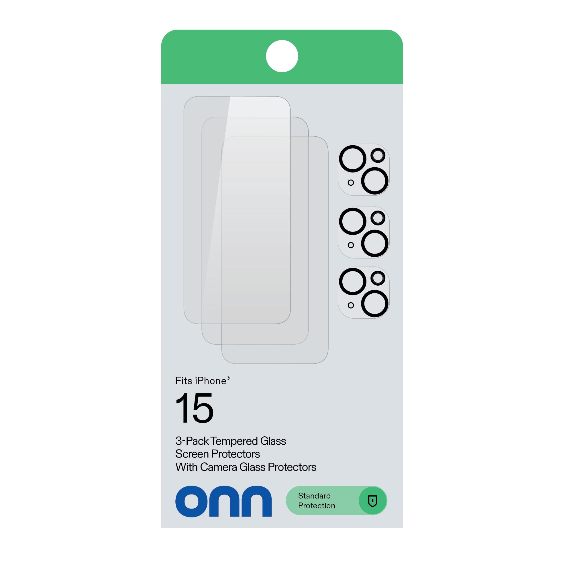 onn iPhone 15 Glass Screen Protector (3 Pack) and Camera Glass Screen Protector (3 Pack)