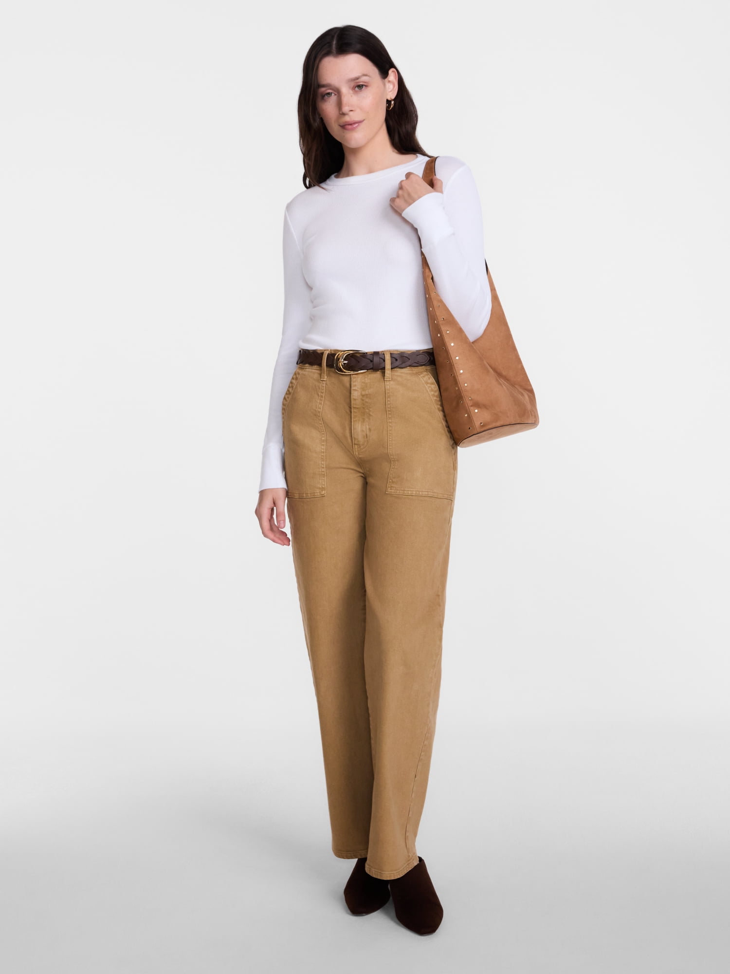 Scenario Women's and Women's Plus Rib Tee with Long Sleeves, Sizes XS-4X