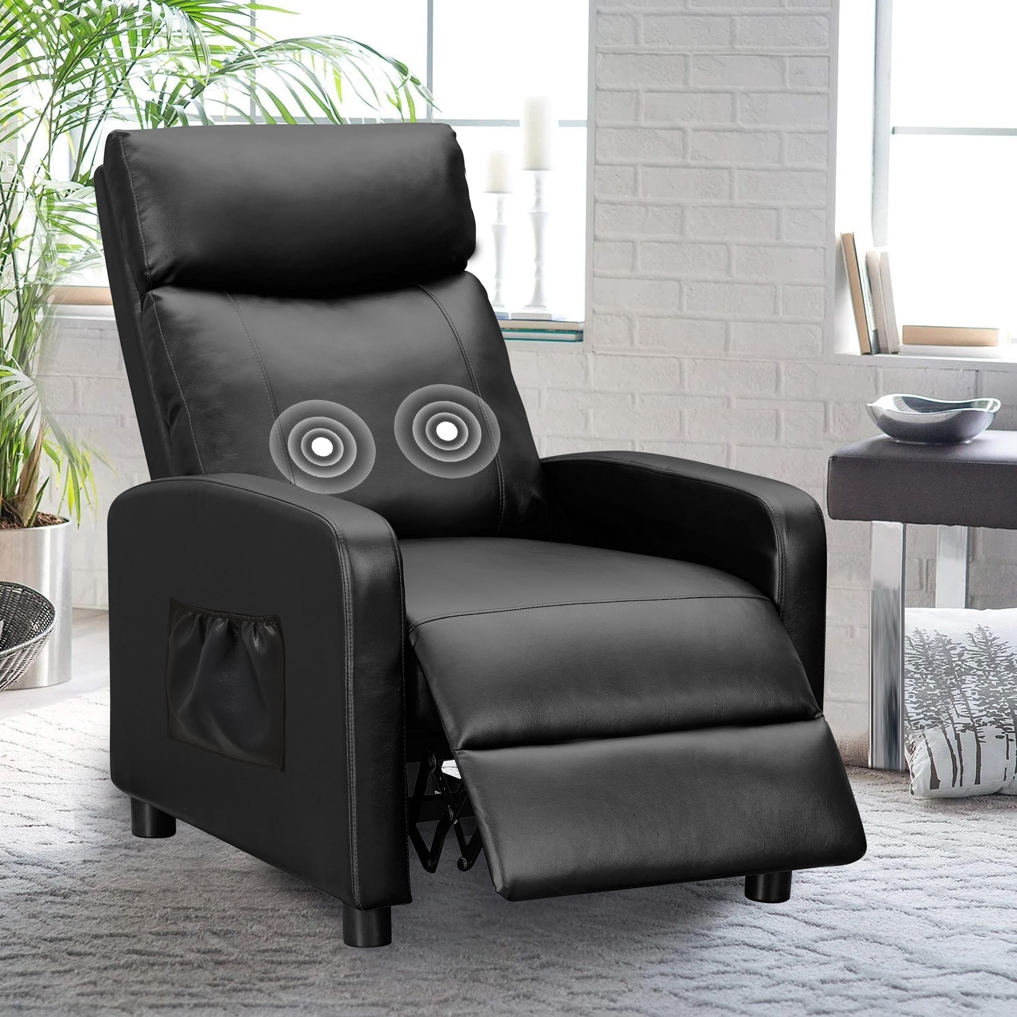 Comhoma Push Back Fabric Massage Recliner with Footrest, Grey