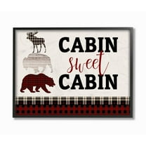 Stupell Industries Cabin Sweet Cabin Words Forest Animals Red Plaid Greeting Framed Wall Art Design by Kim Allen, 11" x 14", Black Framed