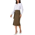 thumbnail image 2 of INSPIRE CHIC Women's Work Midi Skirt Straight Knot Split Hem High Waisted Skirts XS Coffee, 2 of 6