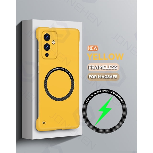Étui One Plus 9 10 Pro Ultra Mince Sans Cadre Magnétique pour Oneplus 9 10 11 12 Ace Pro 2V 3V Mince Rigide PC Mat pour Magsafe Jaune WBK CC pour Onplus 10 Pro