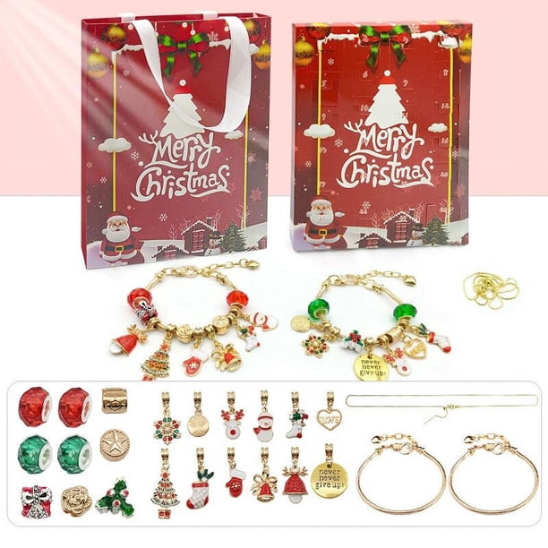 Calendario de Adviento de Navidad para niñas, Kit de pulsera DIY con temática de cuenta regresiva, sorpresa, caja ciega, regalos, 24 días, 2024