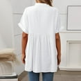 thumbnail image 4 of Olyvenn Stylish Womens Solid Cotton Linen Shirts V Neck Summer Beach Blouses Tops Loose Casual Short Sleeve Button Up Boyfriend Shirt White XL, 4 of 7