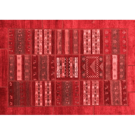 Ahgly Company Indoor Rectangle Abstract Red Contemporary Area Rugs, 7' x 9'
