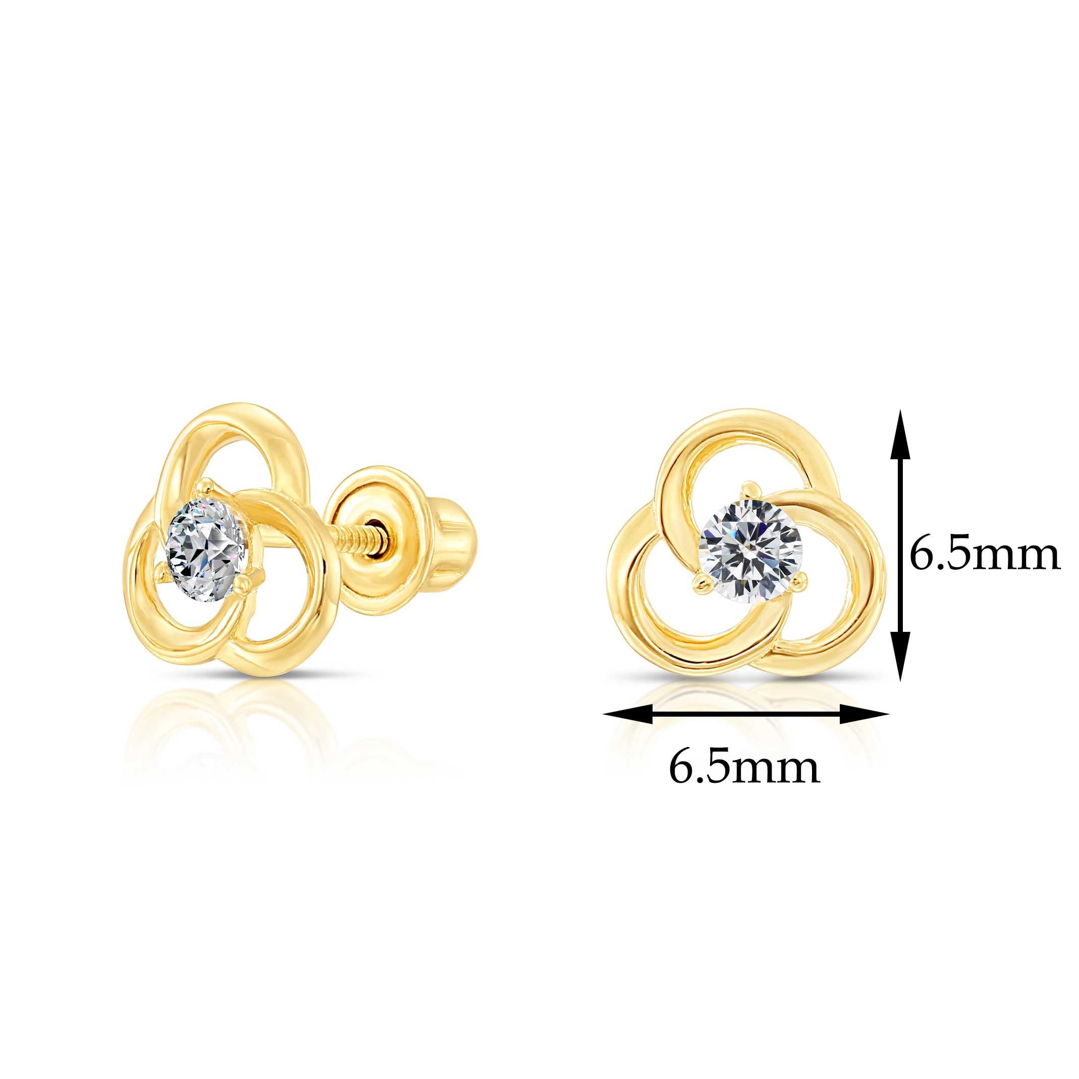 Tilo Jewelry 10K Yellow Gold Small Flower CZ Stud Post Earrings with Secure Screw-Backs | Everyday Dainty Small Earrings for Women & Unisex