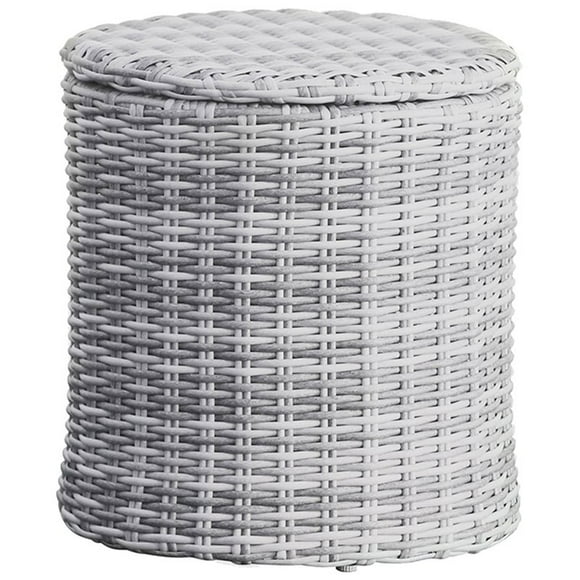 Elle Decor Vallauris Patio Outdoor Furniture Collection Premium All Weather Wicker, Storage Side Table, Gray