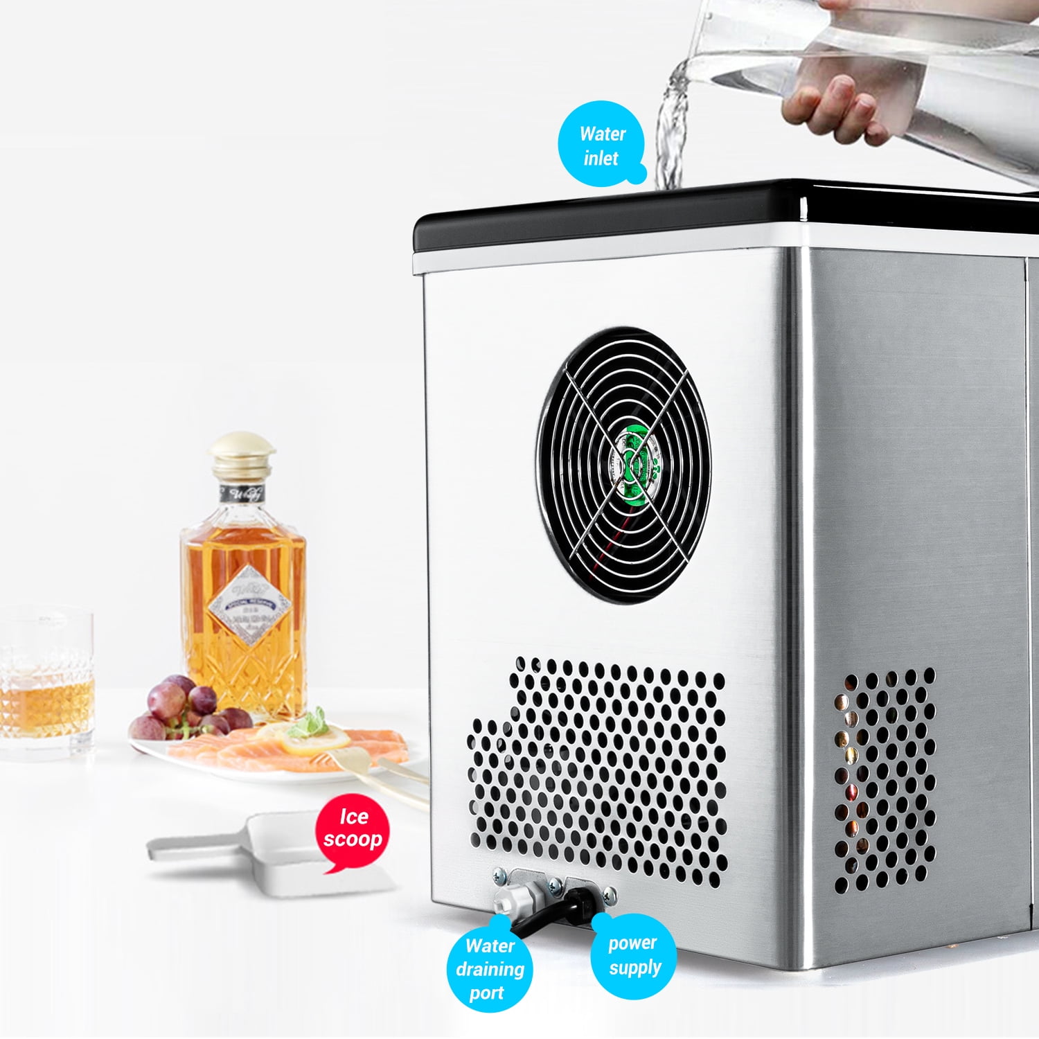 Ice Maker Machine Countertop with Ice Scoop & Basket, Perfect for Home/Kitchen/Office/Bar Silver, Portable Ice Maker 26Lbs/24H Ice Maker Machine Countertop with Ice Scoop & Basket, Perfect for Home/Kitchen/Office/Bar Silver, Portable Ice Maker 26Lbs/24H