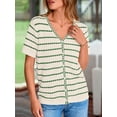 thumbnail image 2 of Top NALANISA Jersey de manga corta con cuello en V de ganchillo verde para mujer, 2 of 9