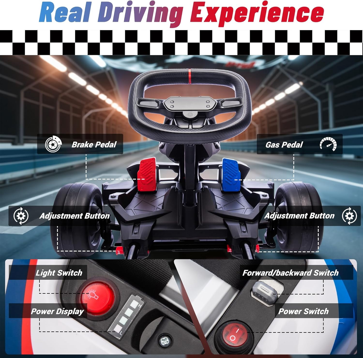 Licensed BMW Kids Electric Go Kart with Drift Mode, Dual 300W Motors, 36V Battery, Adjustable Seat & LED Lights, Akaber 2-Speed Drift Kart for Ages 6-12