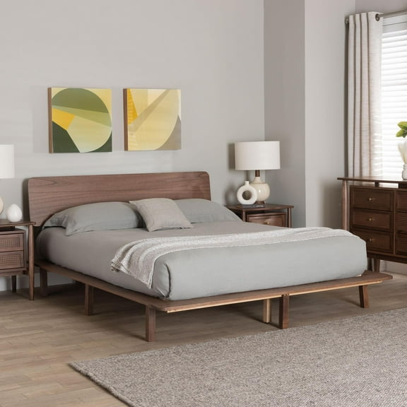 Baxton Studio Alyssa Japandi Platform Bed, Queen, Walnut Brown
