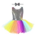 thumbnail image 3 of Vestido para niños Conjunto de falda Vestido para niñas Vestido de rendimiento Vestido tutú Lentejuelas coloridas Sin espalda Vestido de red hinchado, 3 of 5