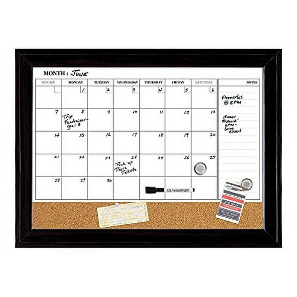 Quartet Combination Magnetic Whiteboard Calendar & Corkboard, 17" x 23" Combo Dry Erase White Board & Cork Bulletin Board, Message Board, Black Frame (79275)