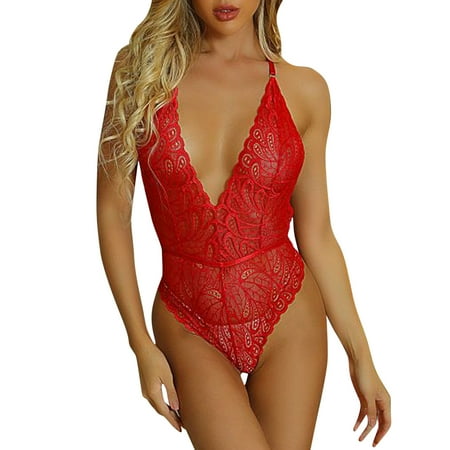 

Plus Size Lingerie Bodysuit Chemise Nightwear Lace Red M