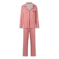 thumbnail image 2 of CUZIBR Matching Christmas Pajamas For Family Striped Long Sleeve Tops And Pants 2 PC Set Lapel Leisure Homewear,Red, 2 of 8