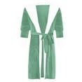 thumbnail image 3 of Rejlun Women Sherpa Robes Solid Color Fuzzy Plush Bathrobe Long Sleeve Sleepwear Plain Dressing Gown Warm Sleeping Fleece Robe Green L, 3 of 4