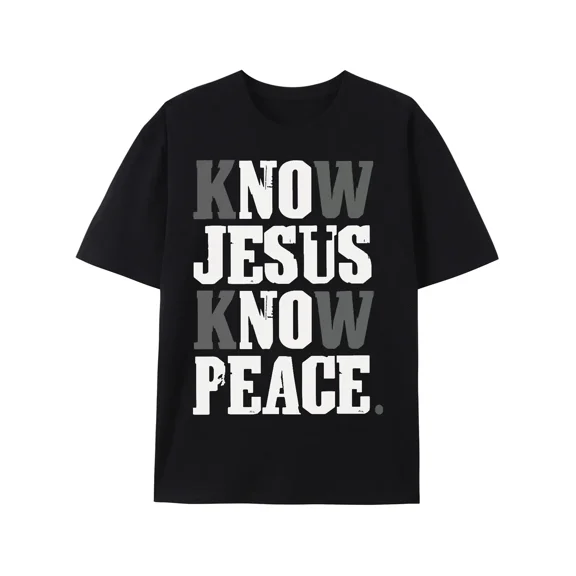 Faith in God Religious Top, Cotton Short Sleeve Christian T-Shirt, Know Jesus Know Peace Graphic Tee