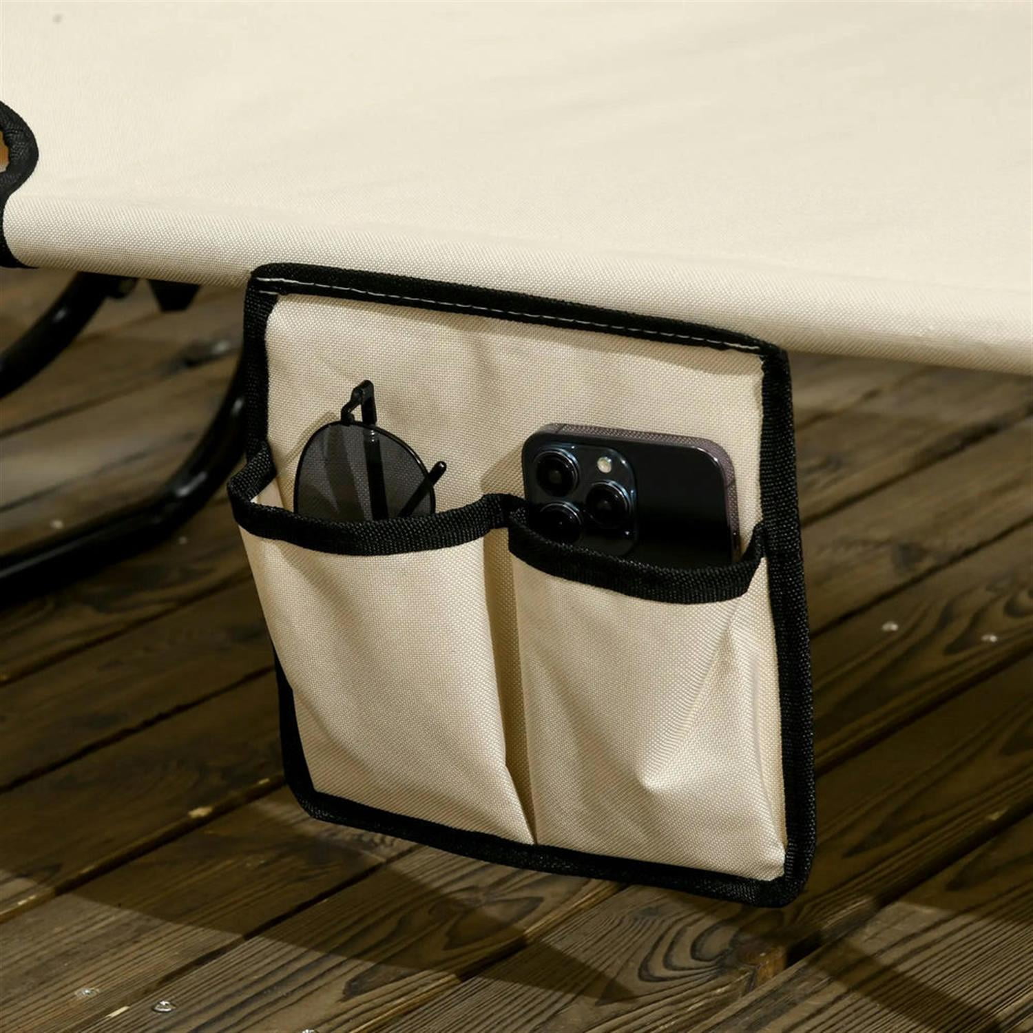 Demi Bonn Outdoor Folding Chaise Lounges Set of 2 with Canopy, Steel Frame, Side Pockets, Reclining Sun Chairs for Beach, Yard, Patio, Beige