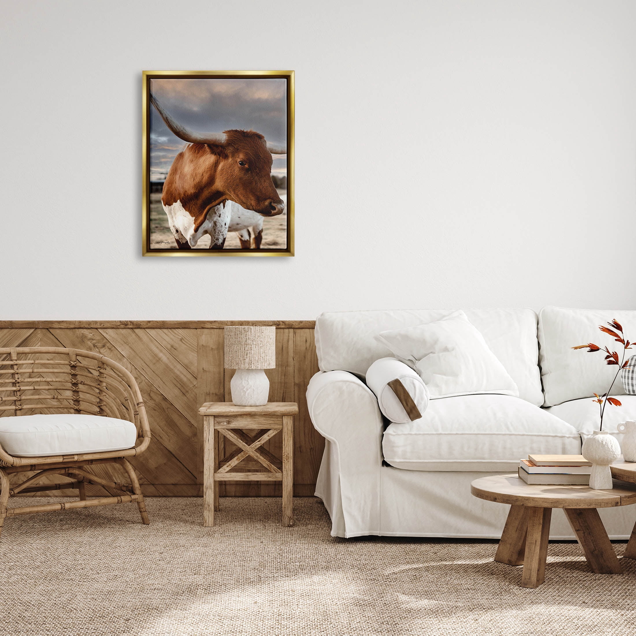 Stupell Industries Rural Farm Cattle Cloudy Ranch Sky Photograph Metallic Gold Floating Framed Canvas Print Wall Art, Design by Dakota Diener