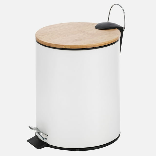 Linen Chest Pedal Bin With Bamboo Lid - White, 5L