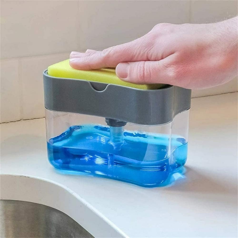 Kitchen Hand Press Sponge Holder Soap Dispenser 2 in1 Soap Pump