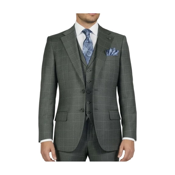 Men Apollo King 3pc Classic Suit A303 Gray white window pane 100% Wool Ship free